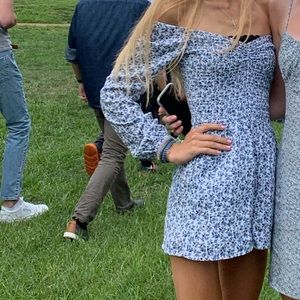 Blue off the shoulder romper